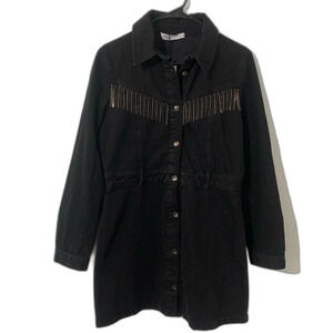 NEW Zara Fringed Rhinestone Western Denim Mini Dress Size L Equestrian Cowgirl